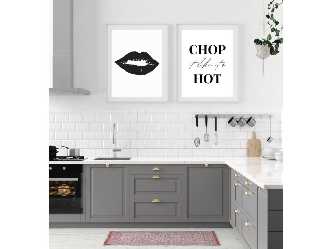 Chop It Like Its Hot Funny Kitchen Cooking Quote Black White Poster - Image 3