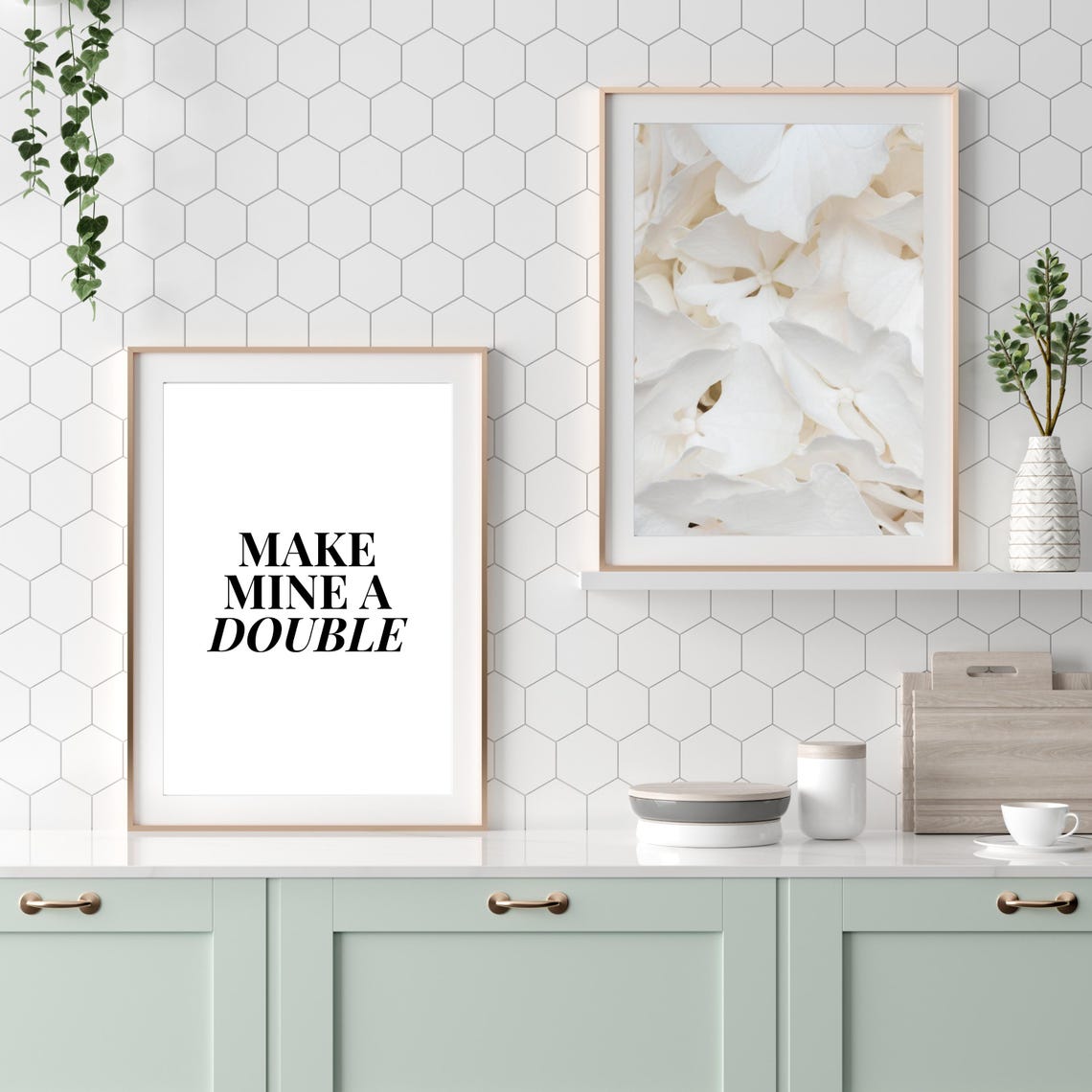 Make Mine a Double Cocktail Bar Fun Kitchen Typography Quote Poster - Image 3