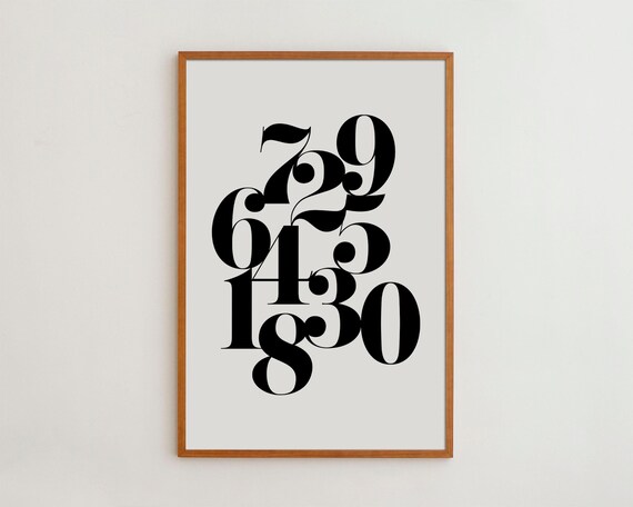 Numbers Print, Black and White Minimalist Art Print