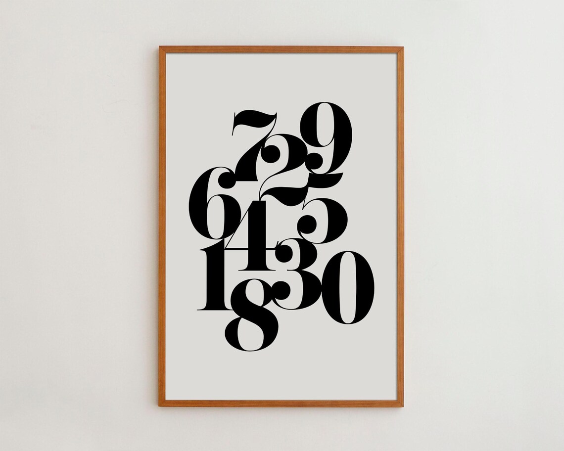 Numbers Print, Black and White Minimalist Art Print