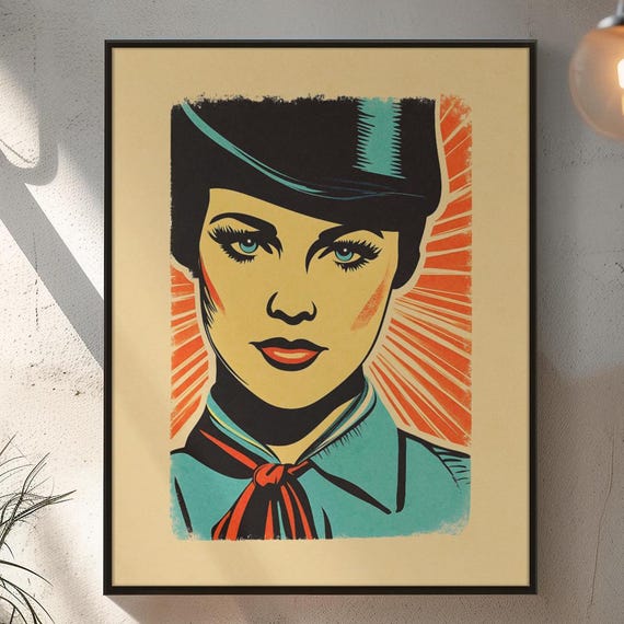 Vintage Pop Art Woman Portrait Bold Stylish Illustration Wall Premium Matte Paper Poster Unframed