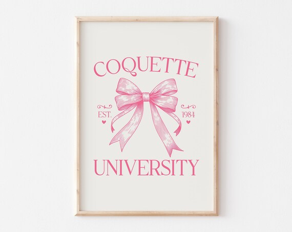 Coquette University Pink Bow Preppy Collegiate Style Wall Decor Poster