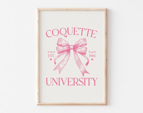 Pink Coquette Decor Coquette University Pink Bow Prints Soft Girl Aesthetic Art Girly Wall Art Posters Preppy Dorm Wall Decor