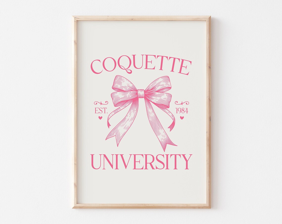Coquette University Pink Bow Preppy Collegiate Style Wall Decor Poster