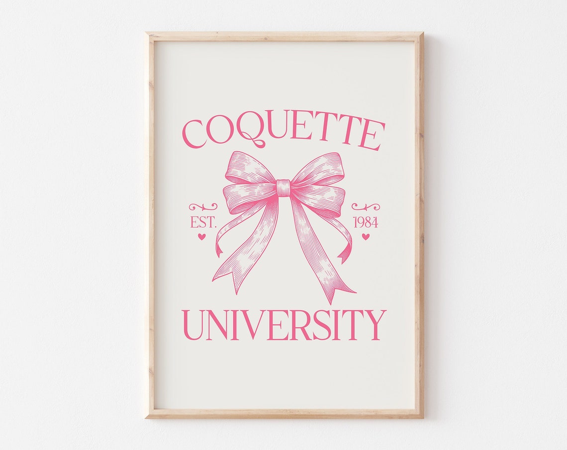 Pink Coquette Decor Coquette University Pink Bow Prints Soft Girl Aesthetic Art Girly Wall Art Posters Preppy Dorm Wall Decor