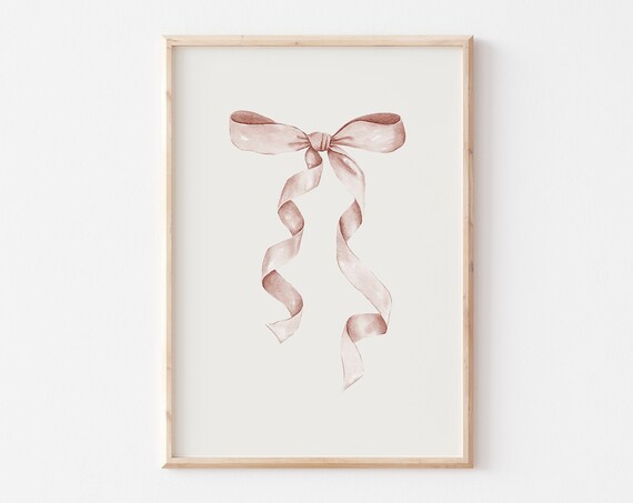 Beige Watercolor Ribbon Bow Neutral Coquette Nursery Wall Poster