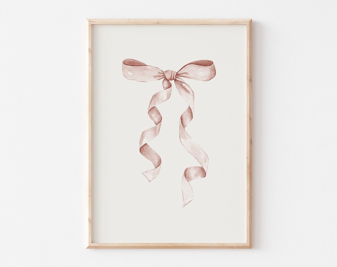 Beige Watercolor Ribbon Bow Neutral Coquette Nursery Wall Poster