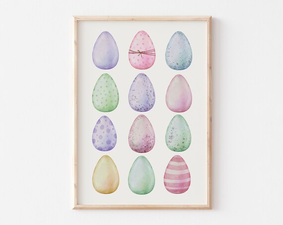 Twelve Pastel Watercolor Easter Eggs Neat Grid Springtime Poster
