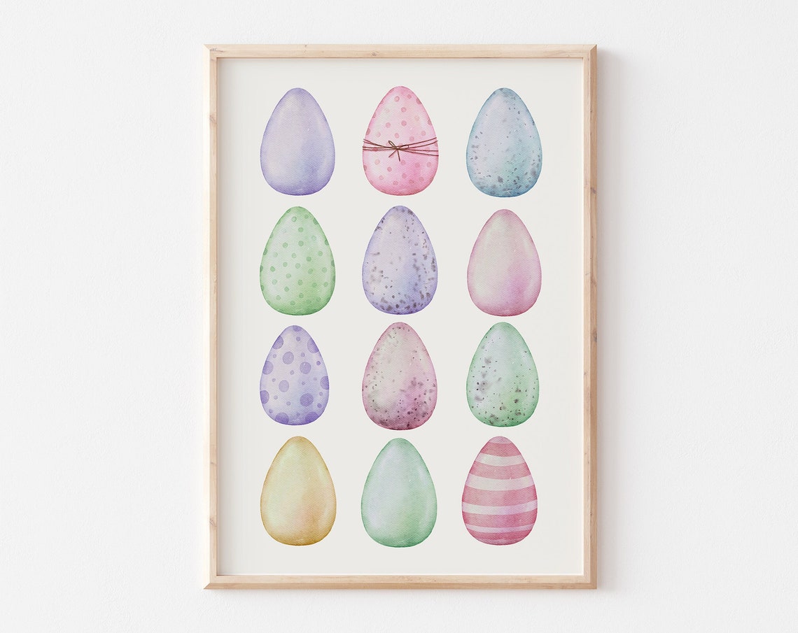 Twelve Pastel Watercolor Easter Eggs Neat Grid Springtime Poster