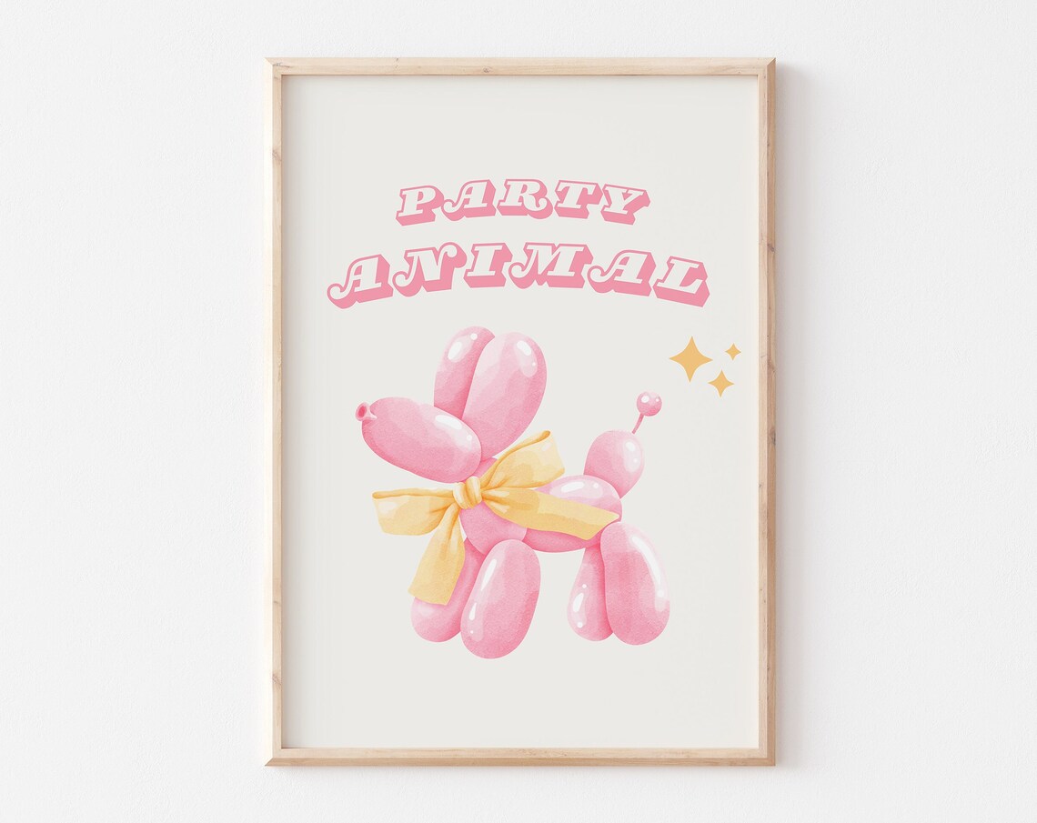 Party Animal Pink Balloon Dog Preppy Coquette Girly Room Poster