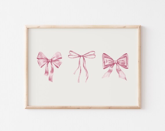 Pink Watercolor Bows Coquette Balletcore Trio Horizontal Poster