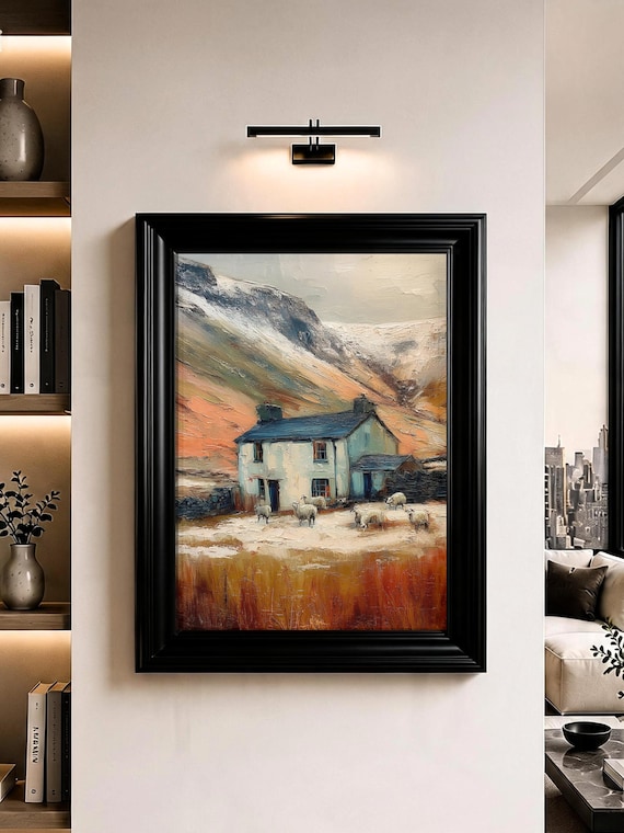 Lake District Farmhouse Wall Art Sheep Mountain Oil Painting Print