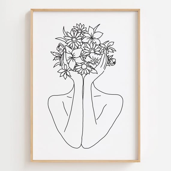 Floral Woman Line Art Print Abstract Minimalist Decor