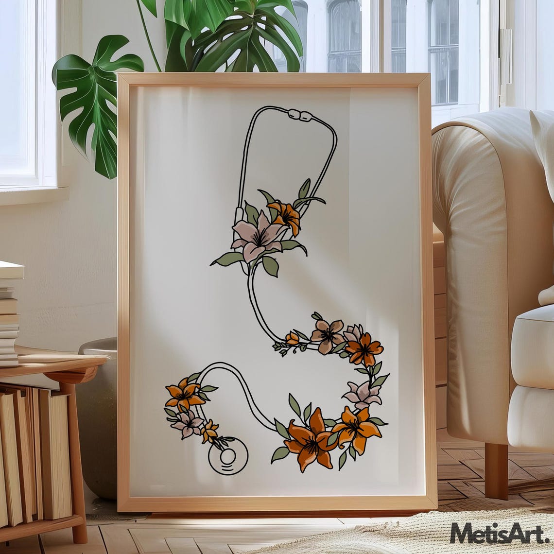 Floral Stethoscope Color Line Art Nurse Doctor Graduation Gift Poster