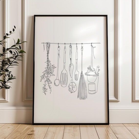 Kitchen Line Art Poster, Minimalist Wall Art Print