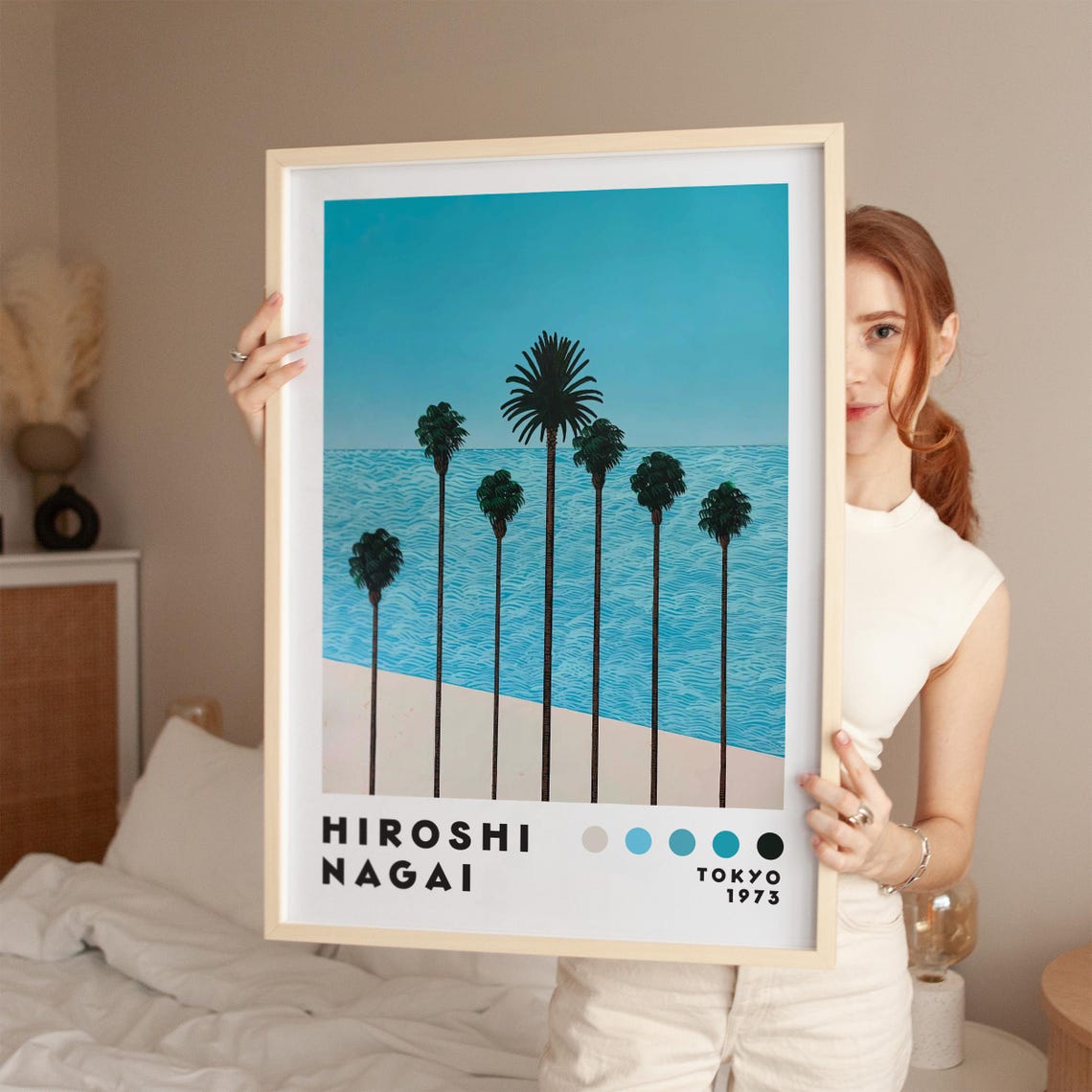 Hiroshi Nagai Tokyo 1973 Palm Trees Beach Retro Japanese Art Poster
