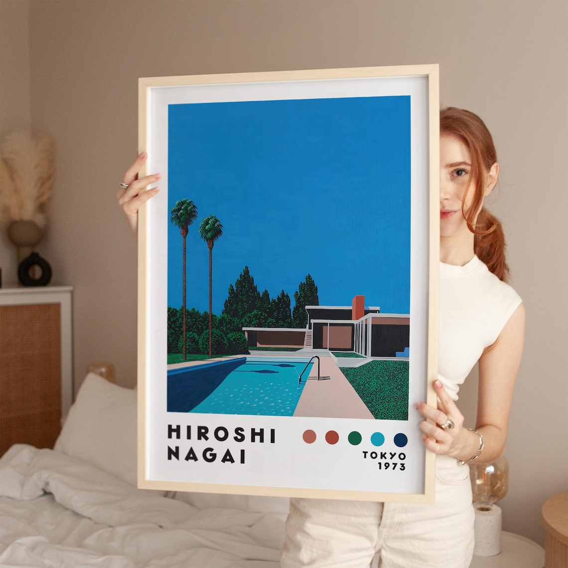 Hiroshi Nagai Modernist House Pool Blue Sky Retro Poster Art