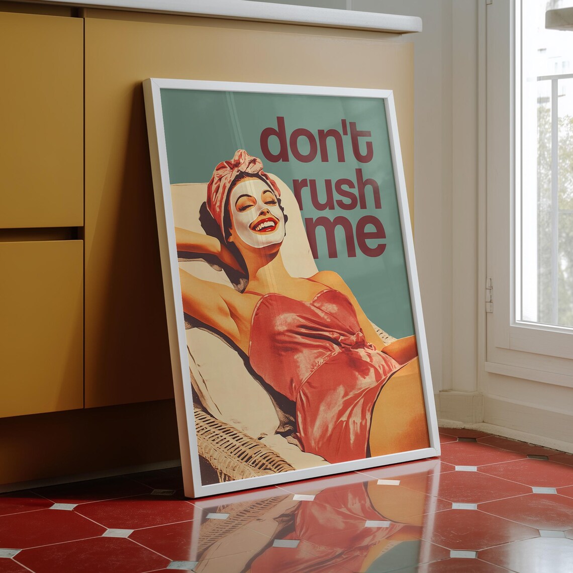 Dont Rush Me Retro Spa Day Woman with Face Mask Vintage Poster
