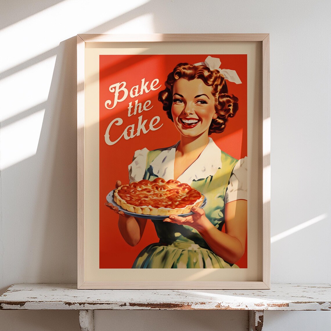 Bake The Cake Retro Baking Poster, Funny Kitchen Art