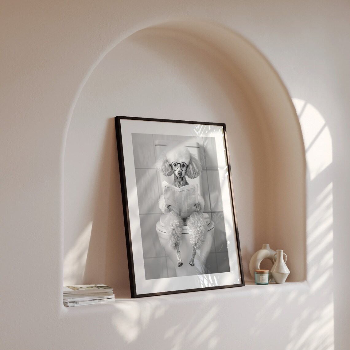 Poodle Sitting On Toilet, Funny Dog Bathroom Poster - Image 4