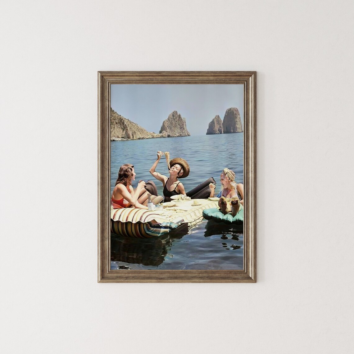 Women Eating Pasta on Floats in Capri Vintage Italian Beach Poster - Image 2