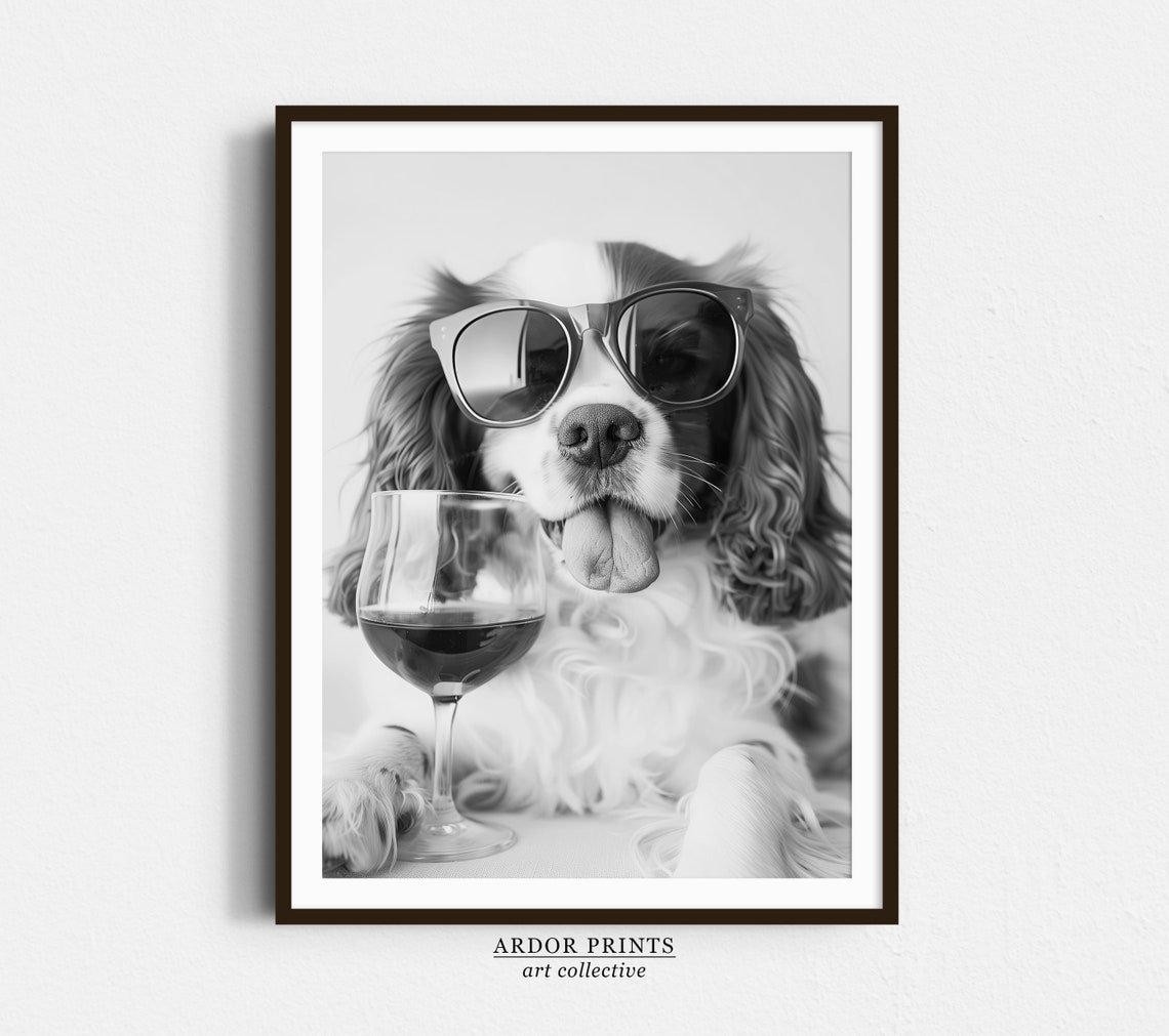 Cavalier King Charles Spaniel in Sunglasses Wine Glass Photo Poster