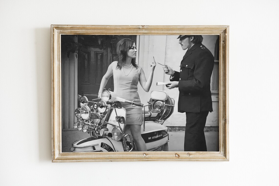 Scooter Girl Giving Cop The Middle Finger, Vintage Art Print - Image 3