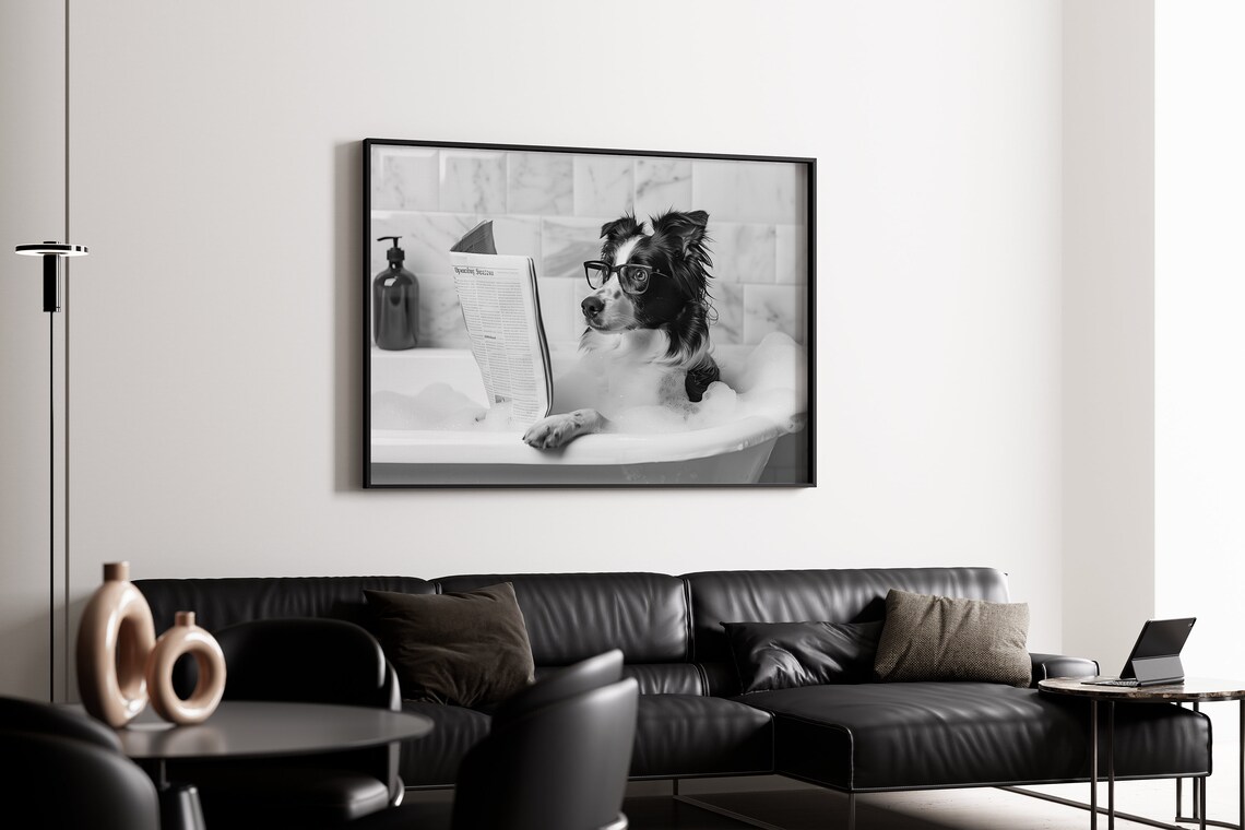 Border Collie in Bathtub, Funny Bathroom Art Print - Image 4