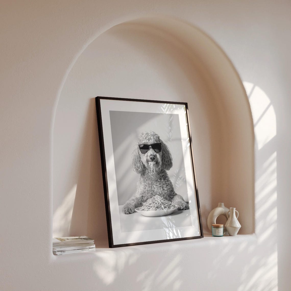 Goldendoodle Eating Spaghetti Wearing Sunglasses Funny Dog Poster - Image 4