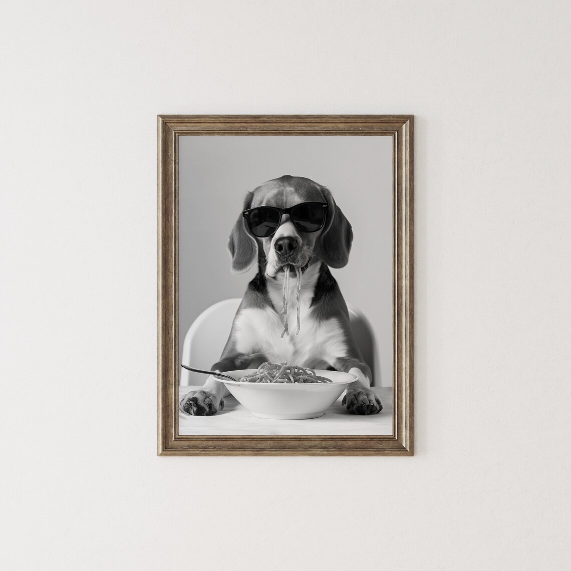 Beagle Eating Pasta Art Print, Funny Dog Kitchen Decor - Image 2