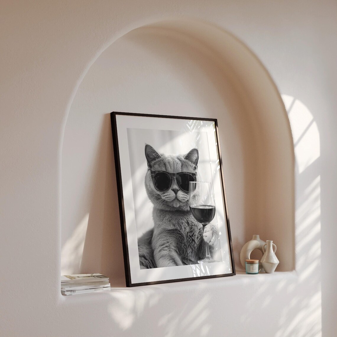 British Shorthair Cat Drinking Wine, Bar Decor Art Print - Image 4