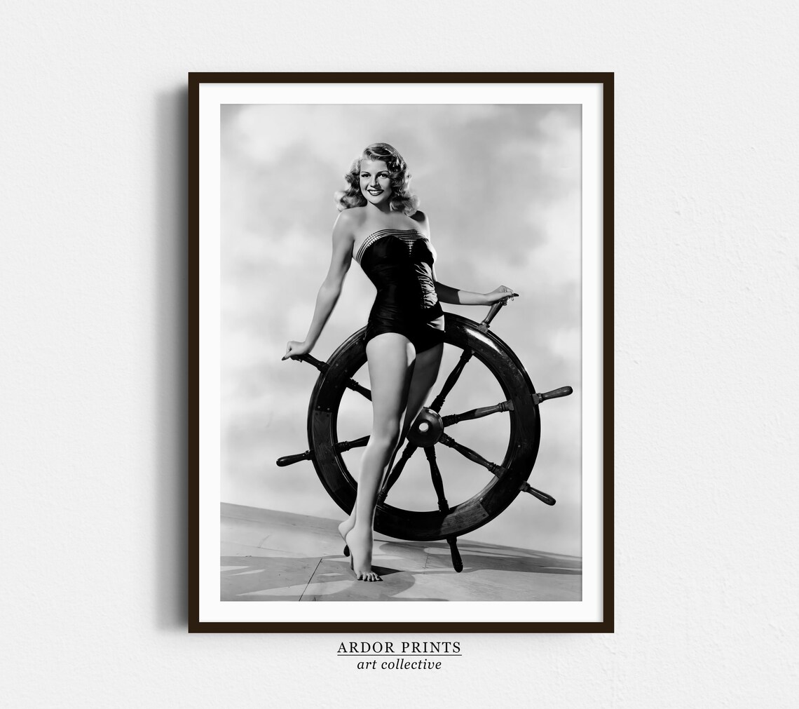 Rita Hayworth Nautical Pinup Ship Wheel Vintage Swimsuit Poster