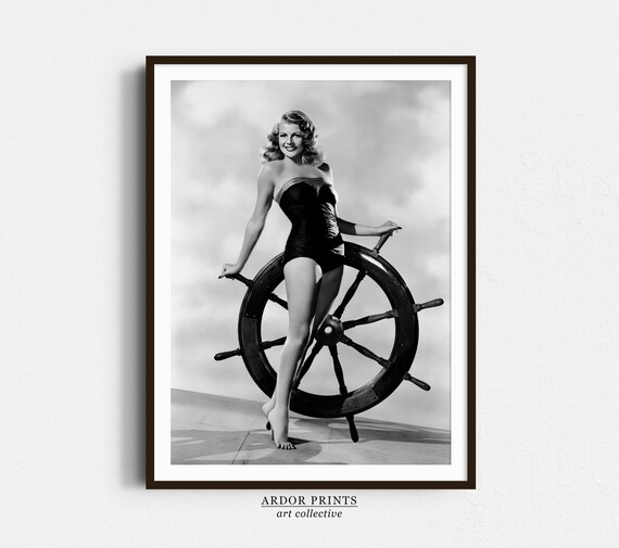 Rita Hayworth Nautical Pinup Ship Wheel Vintage Swimsuit Poster