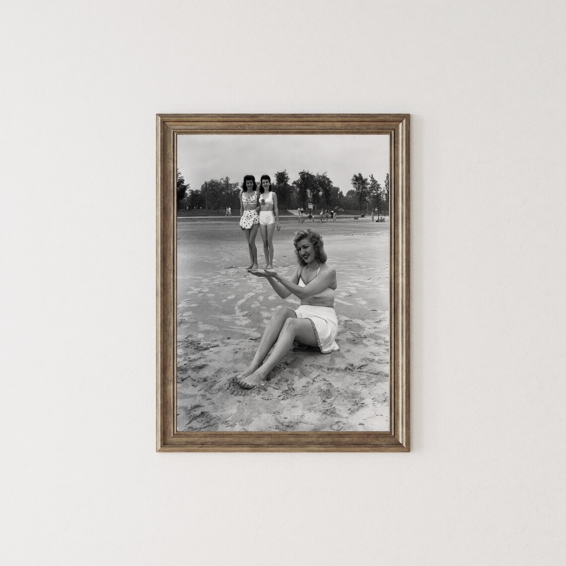 Vintage Beach Optical Illusion Photo Two Women Held in Hand Poster - Image 3