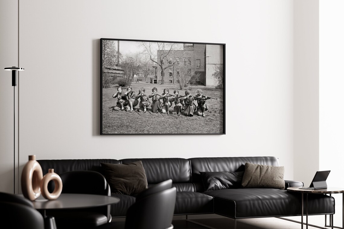 Girls Rifle Team Aiming Rifles Vintage Black And White Photo Poster - Image 2