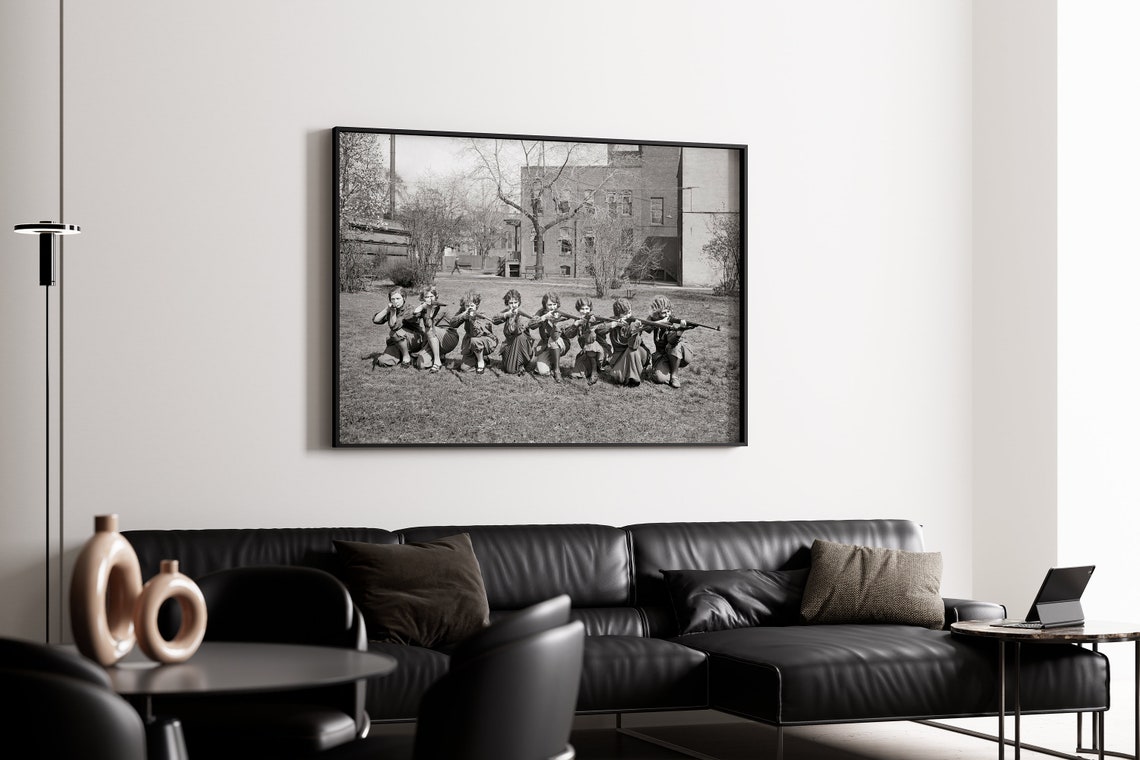 Women With Guns Wall Art Girls Rifle Team 1920s Black And White Print Feminist Poster Old Photo Vintage Wall Art Retro Wall Decor - Image 2