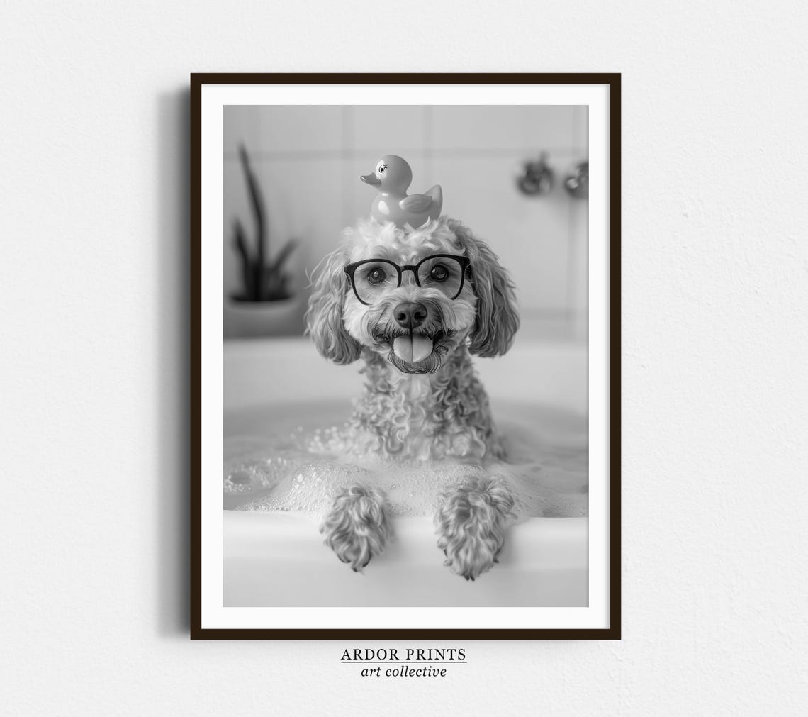 Cavapoo Bubble Bath With Rubber Duck Glasses Funny Dog Print