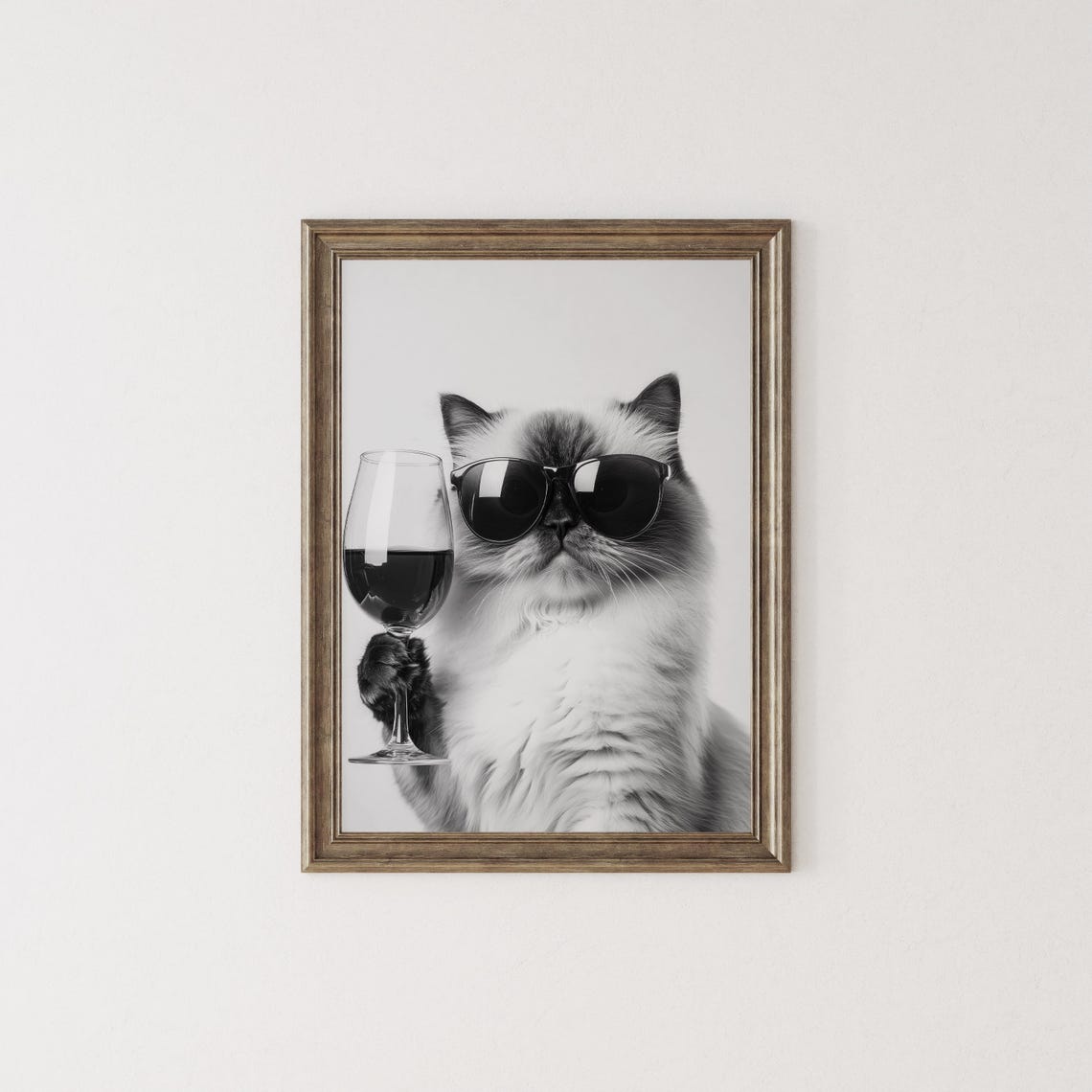 Himalayan Cat With Sunglasses Holding Wine Glass Funny Poster - Image 2