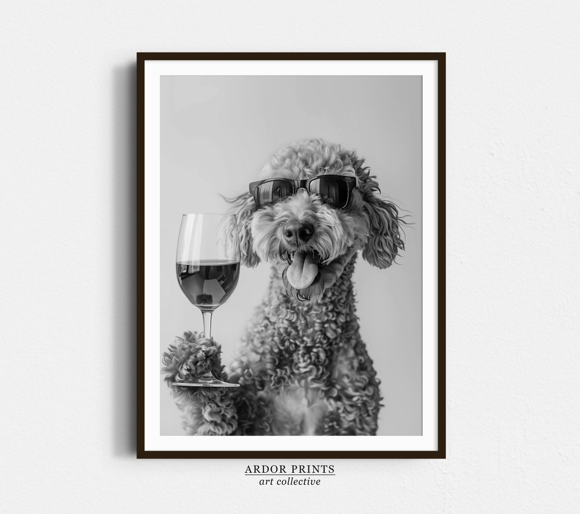 Labradoodle Wine Toast Funny Dog With Sunglasses Drinking Wine Poster