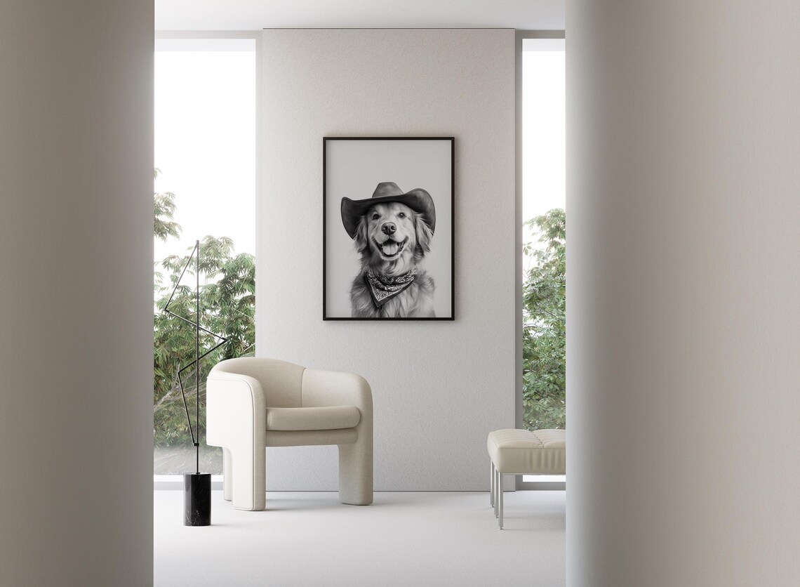 Golden Retriever Wearing Cowboy Hat and Bandana Funny Poster - Image 3