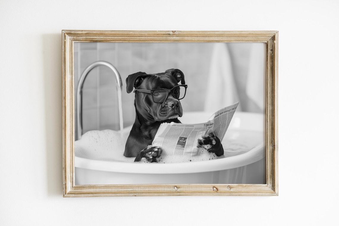 Staffy Bull Terrier In Bathtub Art Print - Image 3