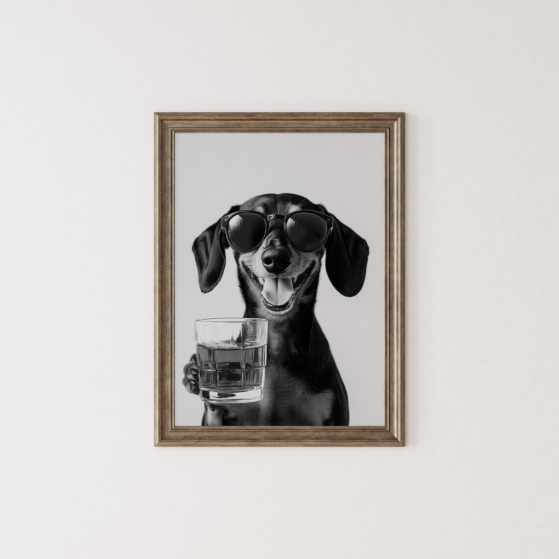 Dachshund Holding Whiskey Glass Wearing Sunglasses Funny Dog Poster - Image 2