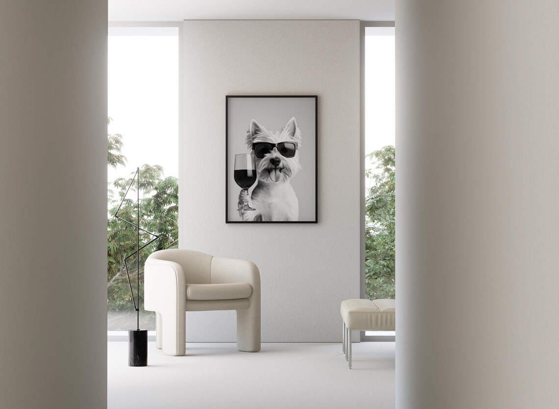 West Highland Terrier Holding Wine Glass Sunglasses Funny Dog Poster - Image 3
