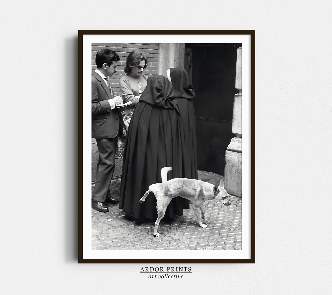 Dog Peeing On Nun Vintage Humor Art Print