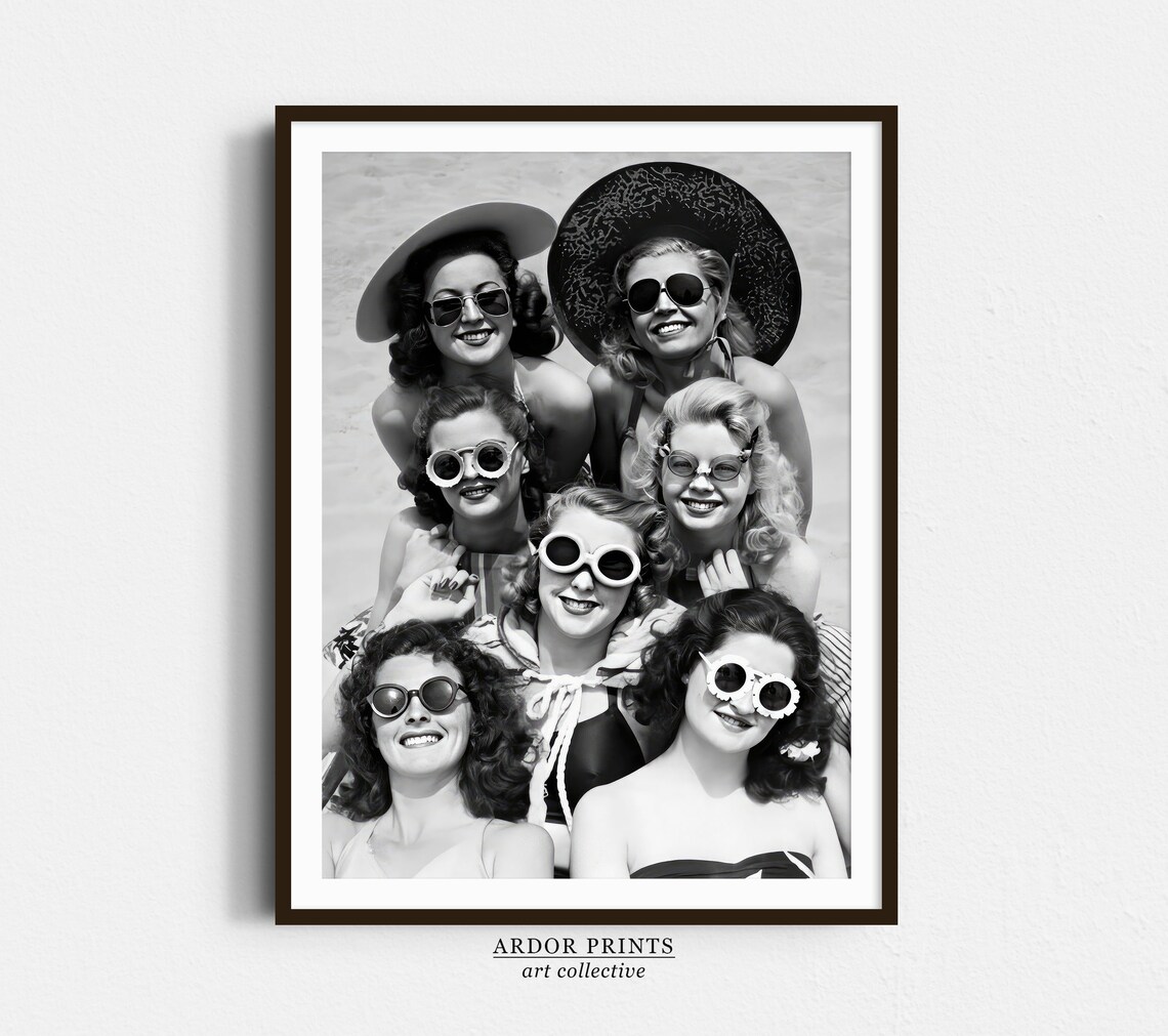 Beach Girls Wearing Sunglasses, Vintage Beach Poster