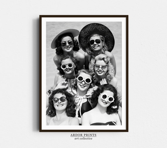 Beach Girls Wearing Sunglasses, Vintage Beach Poster