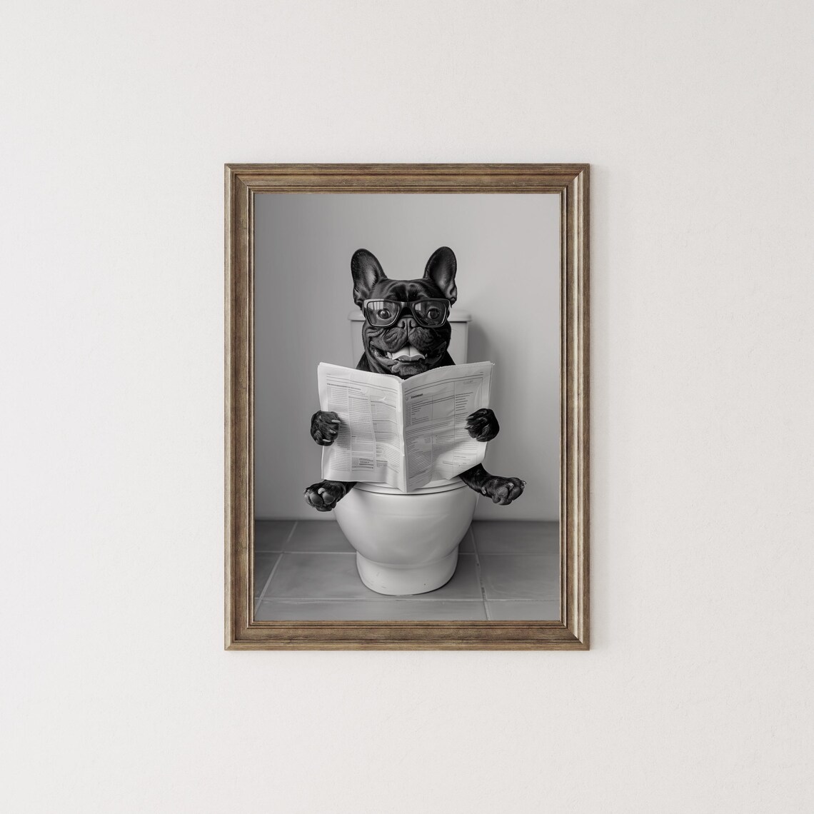 Black French Bulldog Reading Newspaper In Toilet Poster - Image 2