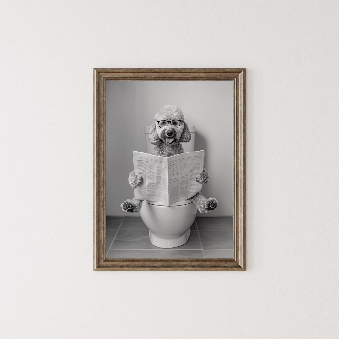Goldendoodle Reading Newspaper On Toilet Funny Bathroom Dog Print - Image 2