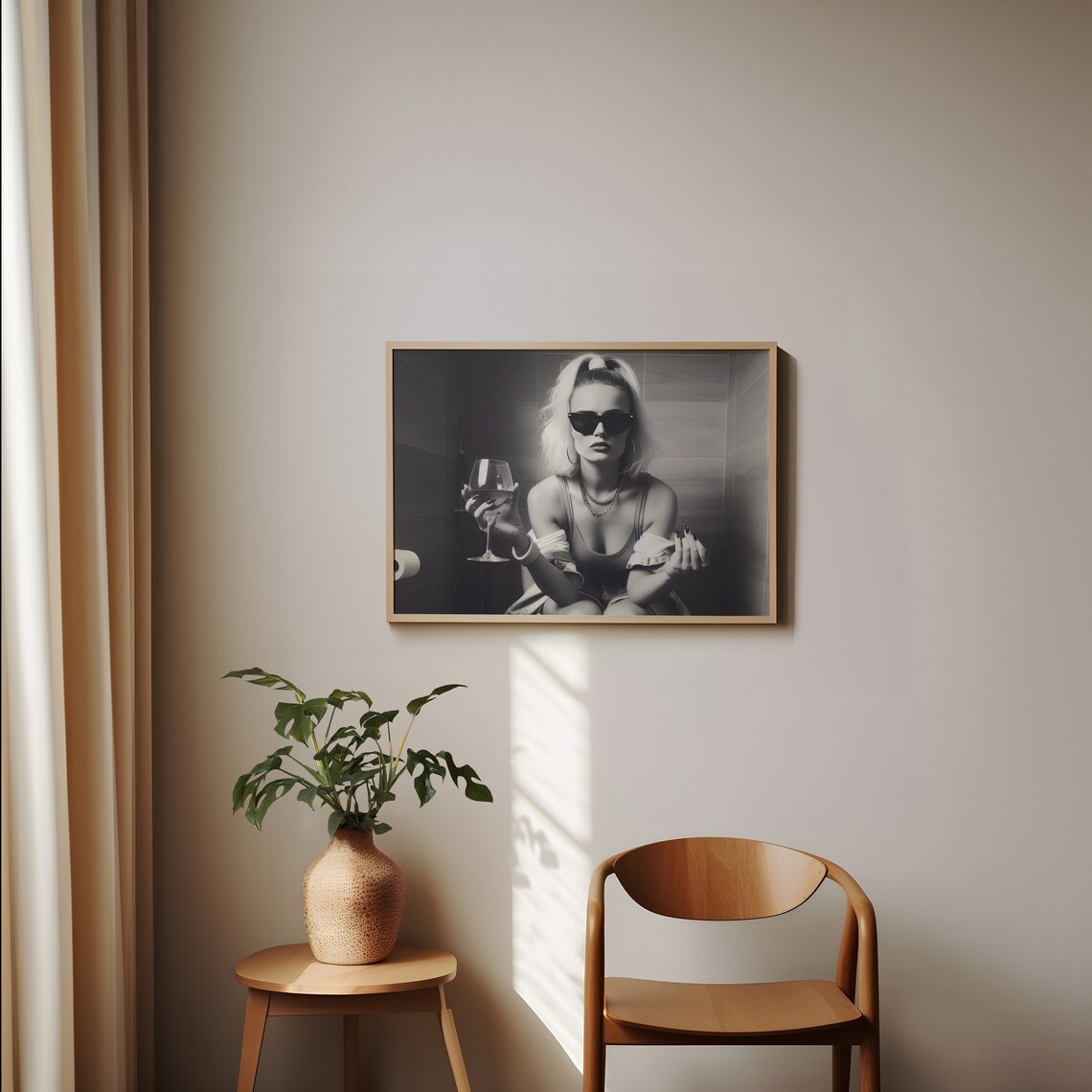 Blonde Woman Drinking Wine On Toilet Funny Bathroom Photo Poster - Image 4