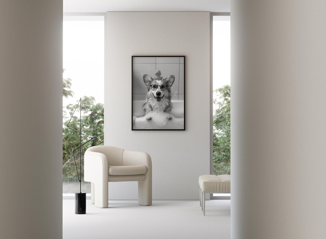 Corgi Bath Wall Art, Funny Bathroom Poster Print - Image 3